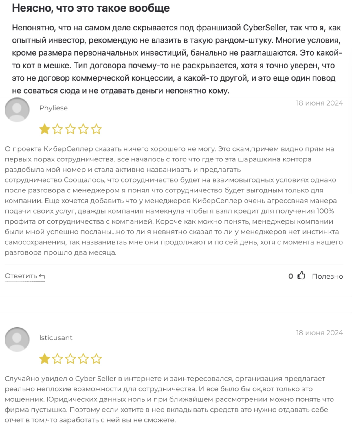 киберселлер франшиза отзывы
