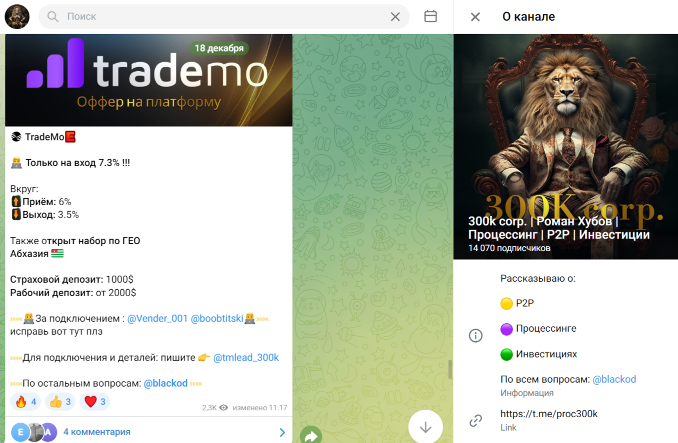 300k corp Роман Хубов Процессинг P2P Инвестиции
